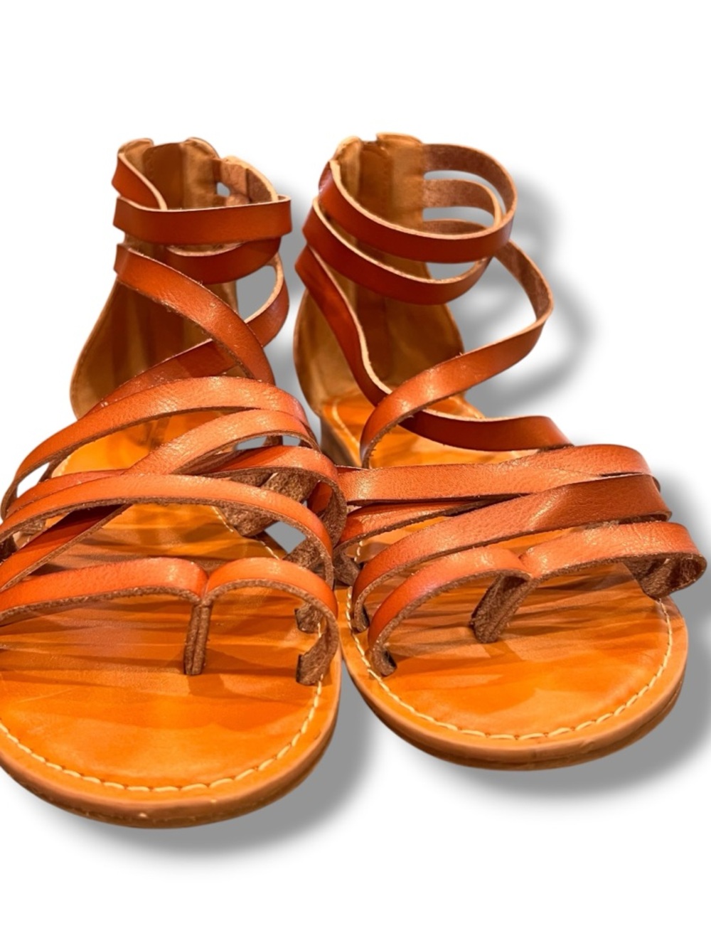 WOMENS AMERICAN EAGLE Sz 8.5 Brown Leather Y2K Gladiator Style Sandals C-3 - Picture 3 of 7